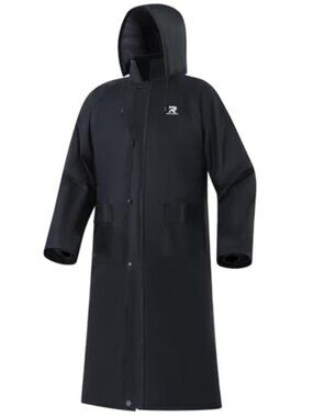 Men's Waterproof Long Rain Jacket with Stowable Hood Lightweight Coast